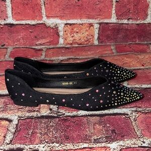 MINGFEIDI Rhinestone Pointed-Toe Flats – Black – Size EU 41 US size 10